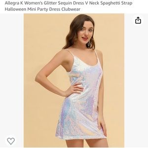NWT Allegra K White Sequin Spaghetti Strap Mini Dress